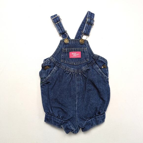Vintage Oshkosh Bgosh Shortalls Girls Size 18m Denim Bubble Pink Patch - Picture 1 of 4